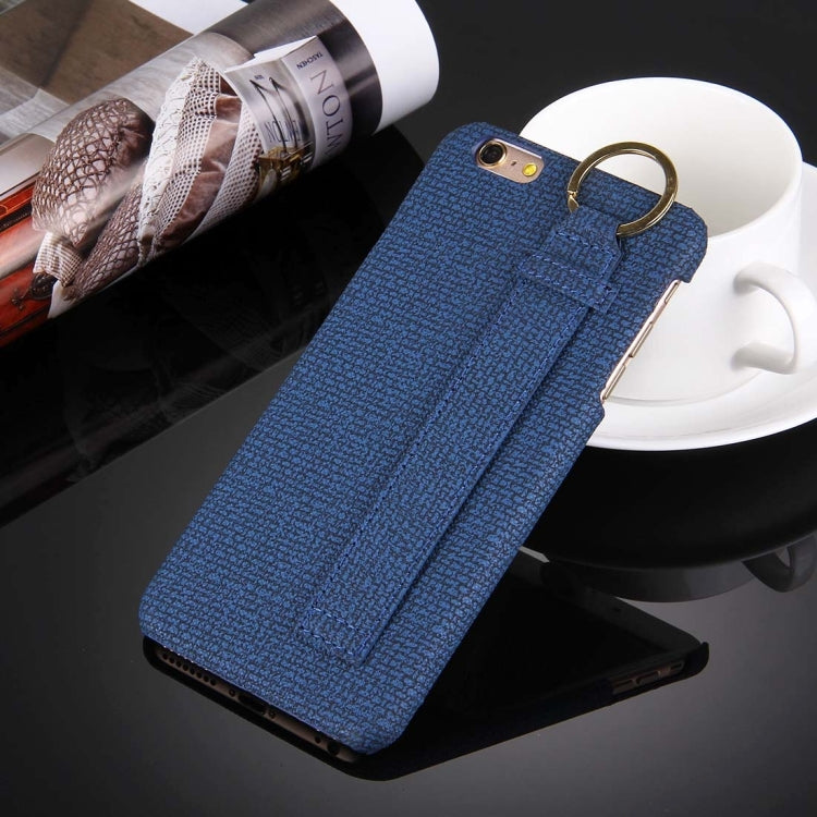 For iPhone 6 Plus & 6s Plus Denim Texture Paste Skin Leather Case with Holder & Ring & Elastic Hand Strap