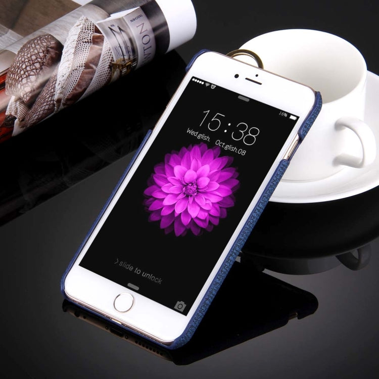 For iPhone 6 Plus & 6s Plus Denim Texture Paste Skin Leather Case with Holder & Ring & Elastic Hand Strap