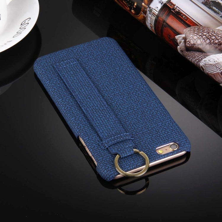For iPhone 6 Plus & 6s Plus Denim Texture Paste Skin Leather Case with Holder & Ring & Elastic Hand Strap