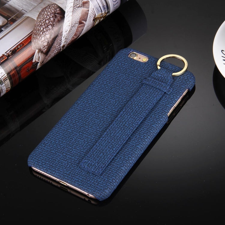 For iPhone 6 Plus & 6s Plus Denim Texture Paste Skin Leather Case with Holder & Ring & Elastic Hand Strap