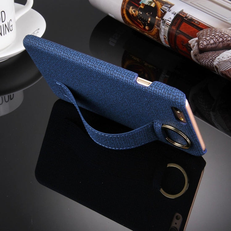 For iPhone 6 Plus & 6s Plus Denim Texture Paste Skin Leather Case with Holder & Ring & Elastic Hand Strap