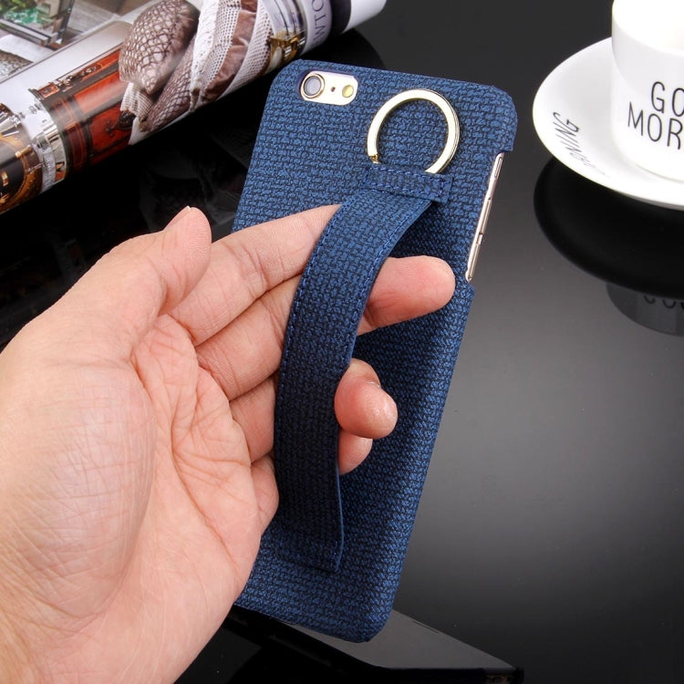For iPhone 6 Plus & 6s Plus Denim Texture Paste Skin Leather Case with Holder & Ring & Elastic Hand Strap