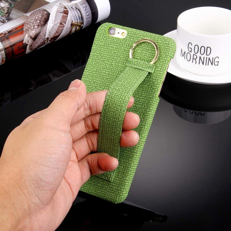 For iPhone 6 Plus & 6s Plus Denim Texture Paste Skin Leather Case with Holder & Ring & Elastic Hand Strap