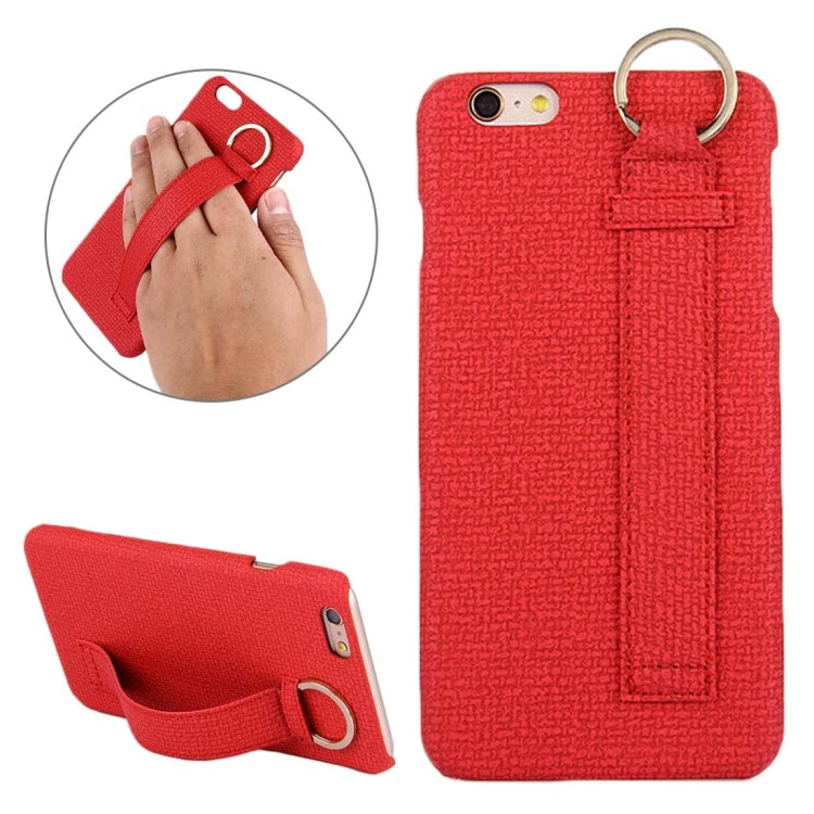For iPhone 6 Plus & 6s Plus Denim Texture Paste Skin Leather Case with Holder & Ring & Elastic Hand Strap