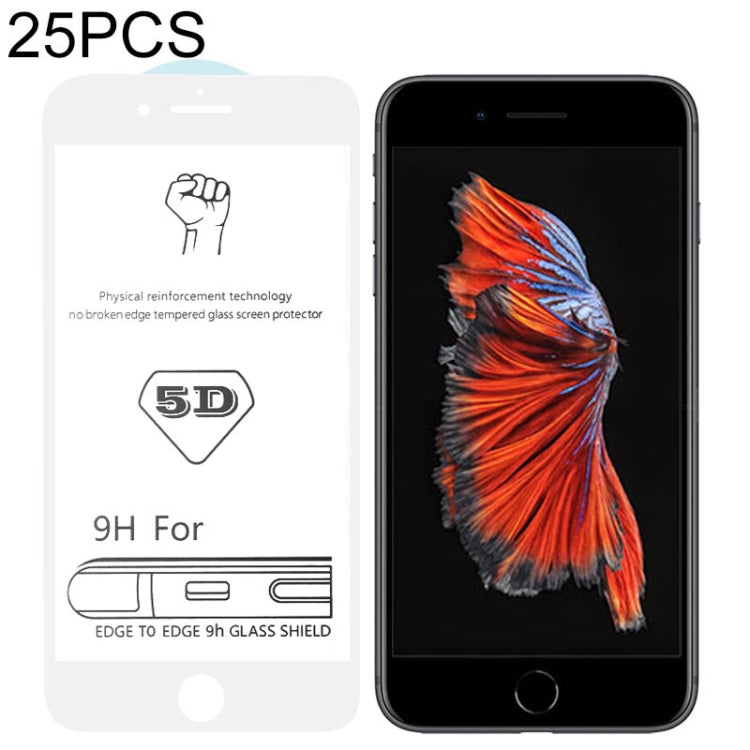 25 PCS 9H 5D White Full Glue Full Screen Tempered Glass Film for iPhone 6 Plus / 6s Plus