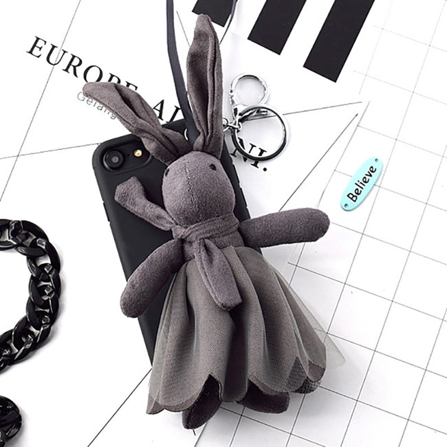 For iPhone 6 Plus & 6s Plus Fashion Furry Cloth Princess Rabbit Protective Back Cover Case with Chain(Black)