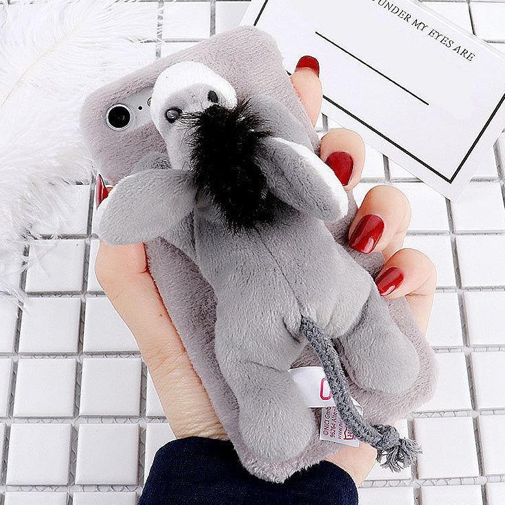 For iPhone 6 Plus & 6s Plus Fashion Plush Lovely Donkey Doll Toy Protective Back Cover Case (Grey)