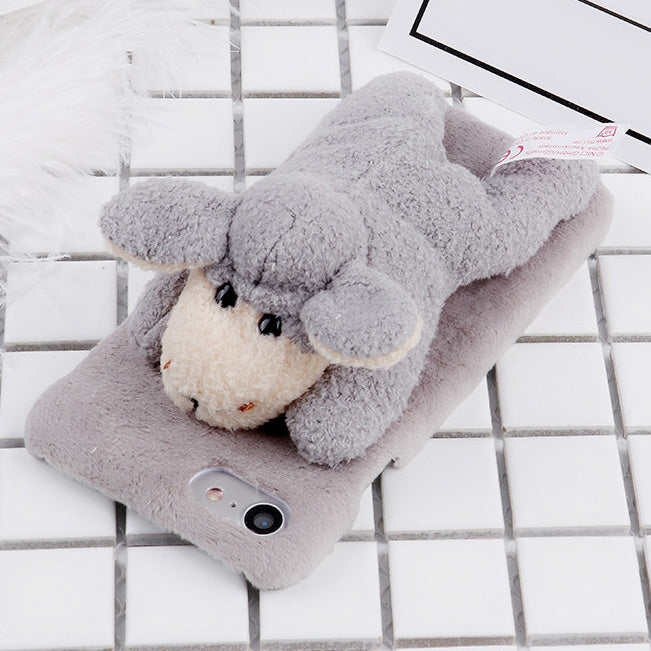 For iPhone 6 Plus & 6s Plus Fashion Plush Lovely Sheep Doll Toy Protective Back Cover Case (Grey)