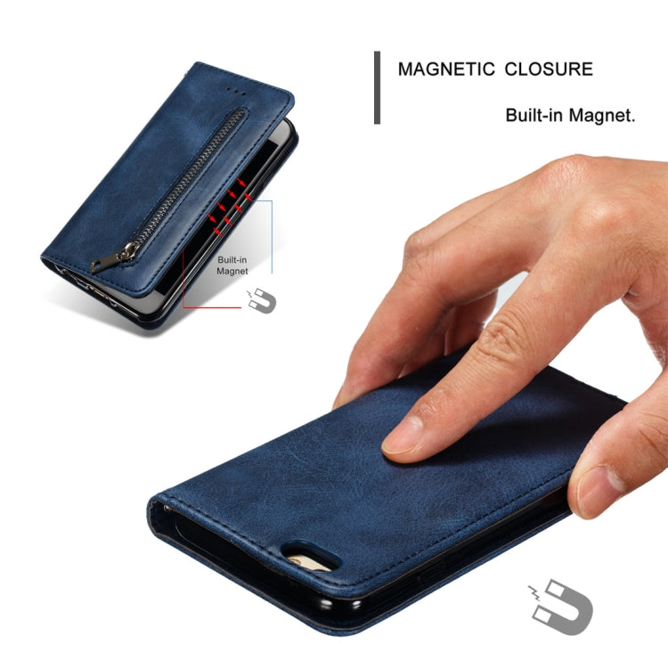 Calf Texture Zipper Magnetic Horizontal Flip Leather Case for iPhone 6s Plus / 6 Plus, with Wallet & Holder & Card Slots