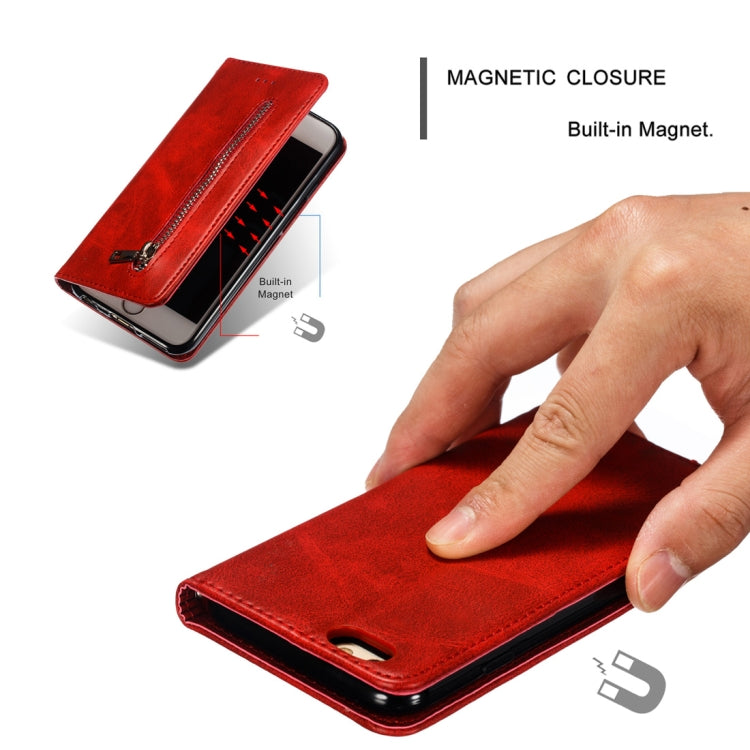 Calf Texture Zipper Magnetic Horizontal Flip Leather Case for iPhone 6s Plus / 6 Plus, with Wallet & Holder & Card Slots