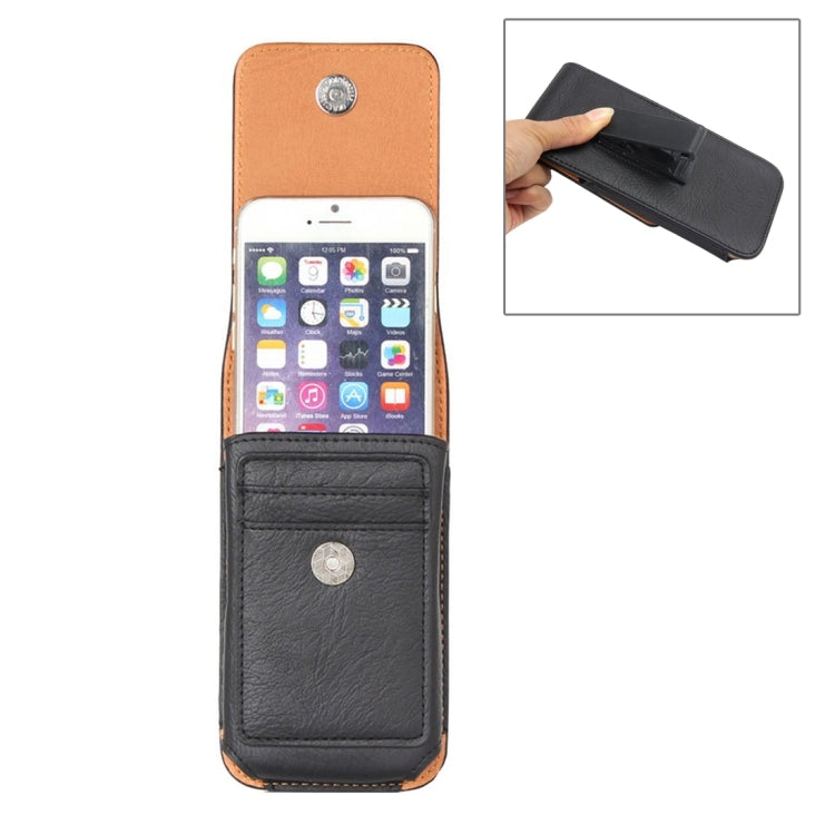 For iPhone 6 & 6s & 5 & 5S & 5C Classical Style Elephant Texture Vertical Flip Leather Case Waist Bag with Card Solts & Rrotatable Back Splint, Size: 15 x 7.5 cm(Black)