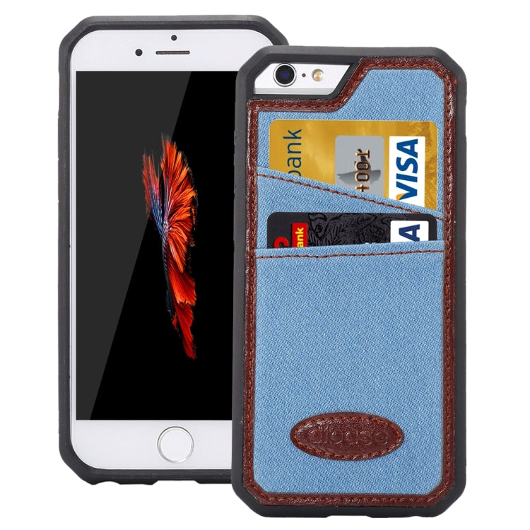 For iPhone 6 & 6s Jeans Leather TPU Protective Case with Card Slot(Blue)