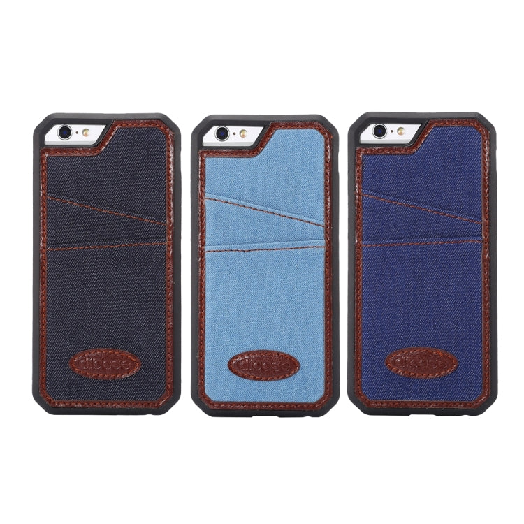 For iPhone 6 & 6s Jeans Leather TPU Protective Case with Card Slot(Blue)