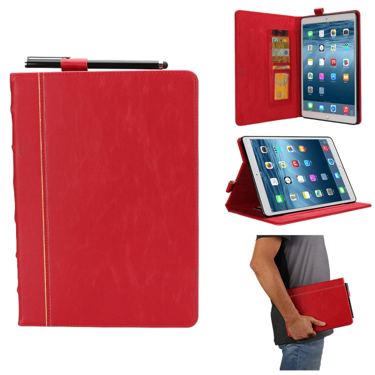 Bible Style Business Horizontal Flip Leather Case for iPad 9.7(2018) & 9.7(2017) & Pro 9.7 & Air2 & Air,  with Card Slots & Pen Slots & Photo Frame & Holder(Red)