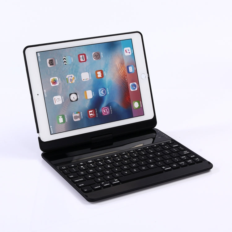 360 Degrees Rotation Bluetooth Keyboard + Horizontal Flip Leather Tablet Case with Holder & Colorful Backlight for iPad Pro 9.7 inch, iPad Air, iPad Air 2, iPad 9.7 inch (2017), iPad 9.7 inch (2018) (Black)