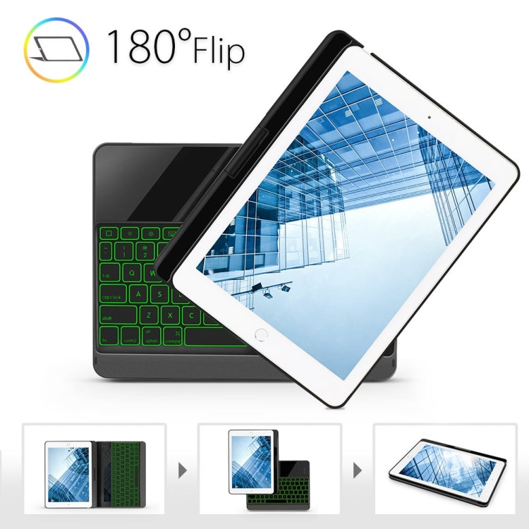 360 Degrees Rotation Bluetooth Keyboard + Horizontal Flip Leather Tablet Case with Holder & Colorful Backlight for iPad Pro 9.7 inch, iPad Air, iPad Air 2, iPad 9.7 inch (2017), iPad 9.7 inch (2018) (Black)