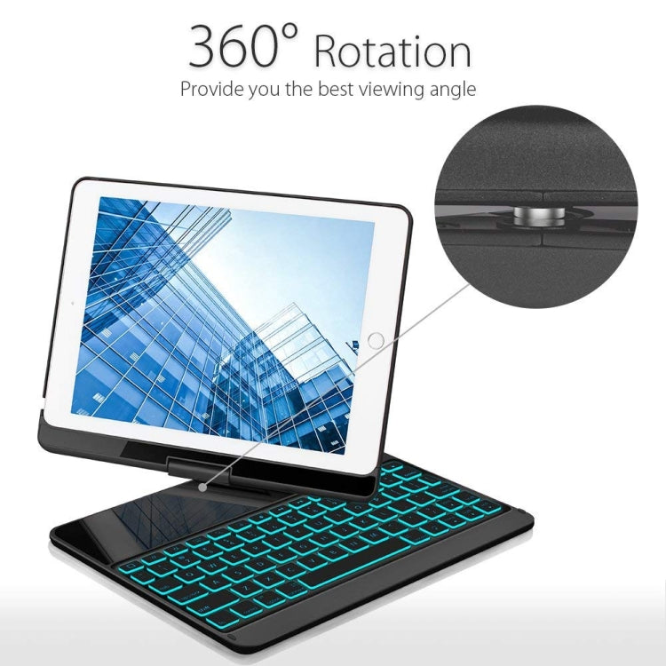 360 Degrees Rotation Bluetooth Keyboard + Horizontal Flip Leather Tablet Case with Holder & Colorful Backlight for iPad Pro 9.7 inch, iPad Air, iPad Air 2, iPad 9.7 inch (2017), iPad 9.7 inch (2018) (Black)