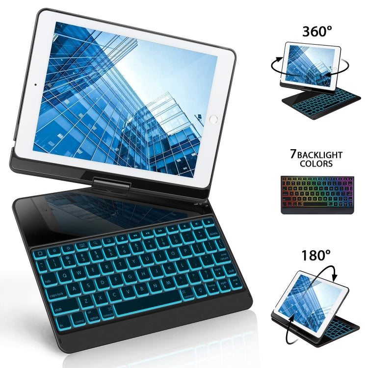 360 Degrees Rotation Bluetooth Keyboard + Horizontal Flip Leather Tablet Case with Holder & Colorful Backlight for iPad Pro 9.7 inch, iPad Air, iPad Air 2, iPad 9.7 inch (2017), iPad 9.7 inch (2018) (Black)
