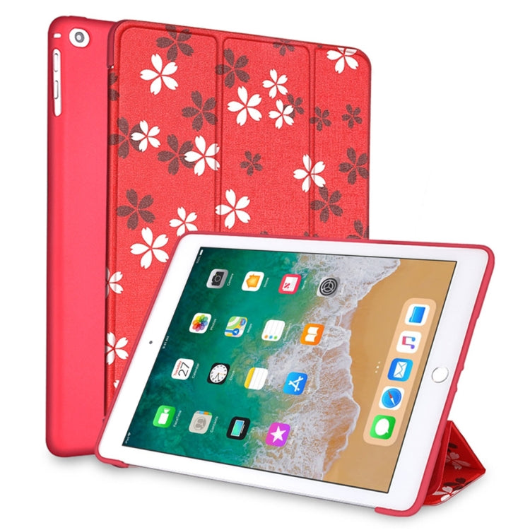Sakura Pattern Horizontal Flip PU Leather Case for iPad 9.7 (2018) & (2017) / Air 2 / Air, with Three-folding Holder & Honeycomb TPU Cover