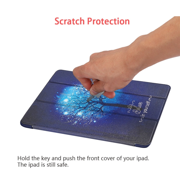 Blue Tree Pattern Horizontal Flip PU Leather Case for iPad 9.7 (2018) & (2017) / Air 2 / Air, with Three-folding Holder & Honeycomb TPU Cover