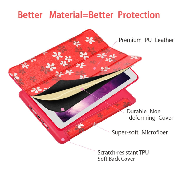 Sakura Pattern Horizontal Flip PU Leather Case for iPad 9.7 (2018) & (2017) / Air 2 / Air, with Three-folding Holder & Honeycomb TPU Cover