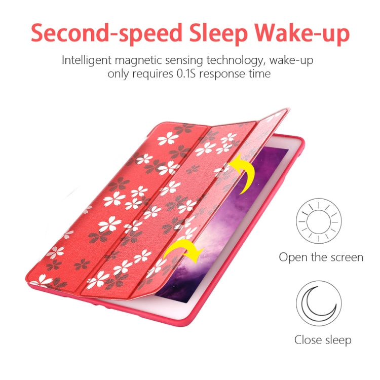 Sakura Pattern Horizontal Flip PU Leather Case for iPad 9.7 (2018) & (2017) / Air 2 / Air, with Three-folding Holder & Honeycomb TPU Cover