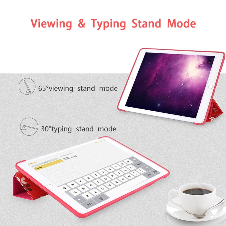 Sakura Pattern Horizontal Flip PU Leather Case for iPad 9.7 (2018) & (2017) / Air 2 / Air, with Three-folding Holder & Honeycomb TPU Cover