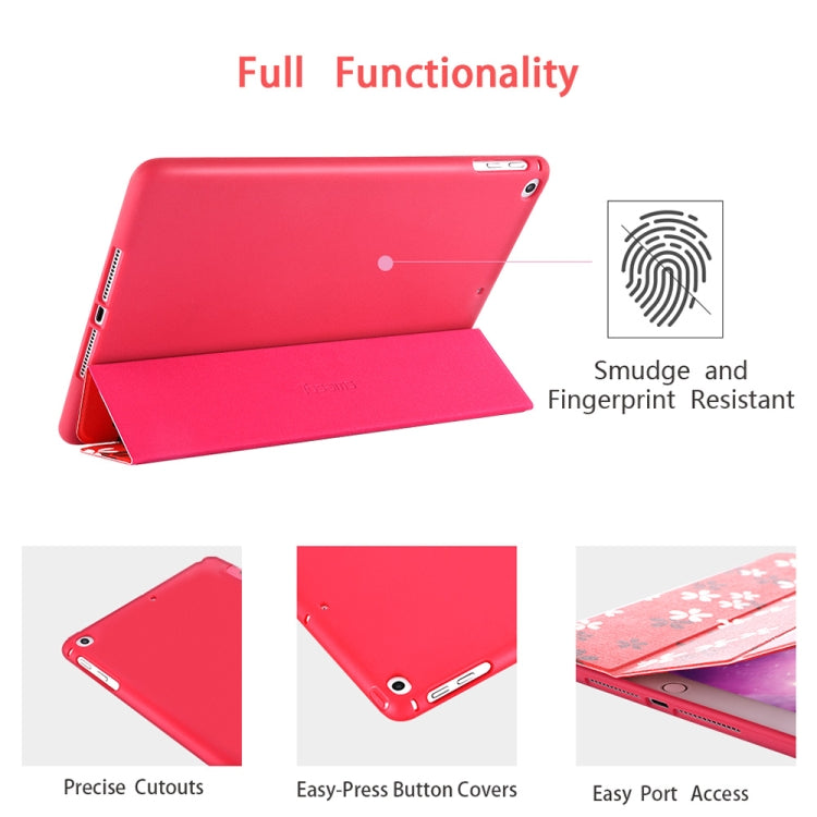 Sakura Pattern Horizontal Flip PU Leather Case for iPad 9.7 (2018) & (2017) / Air 2 / Air, with Three-folding Holder & Honeycomb TPU Cover