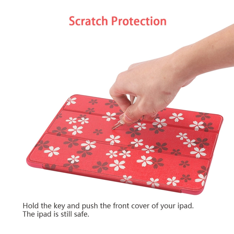 Sakura Pattern Horizontal Flip PU Leather Case for iPad 9.7 (2018) & (2017) / Air 2 / Air, with Three-folding Holder & Honeycomb TPU Cover