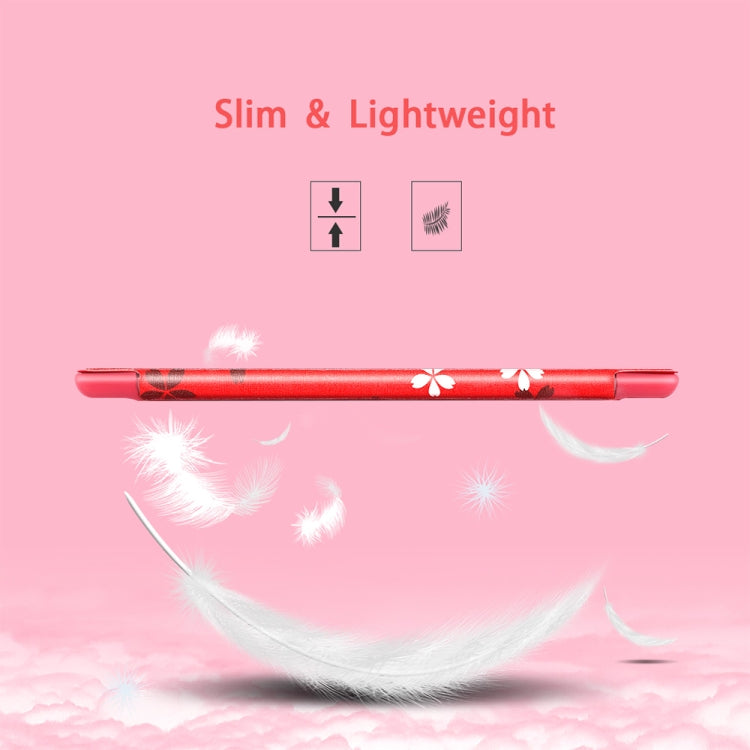 Sakura Pattern Horizontal Flip PU Leather Case for iPad 9.7 (2018) & (2017) / Air 2 / Air, with Three-folding Holder & Honeycomb TPU Cover