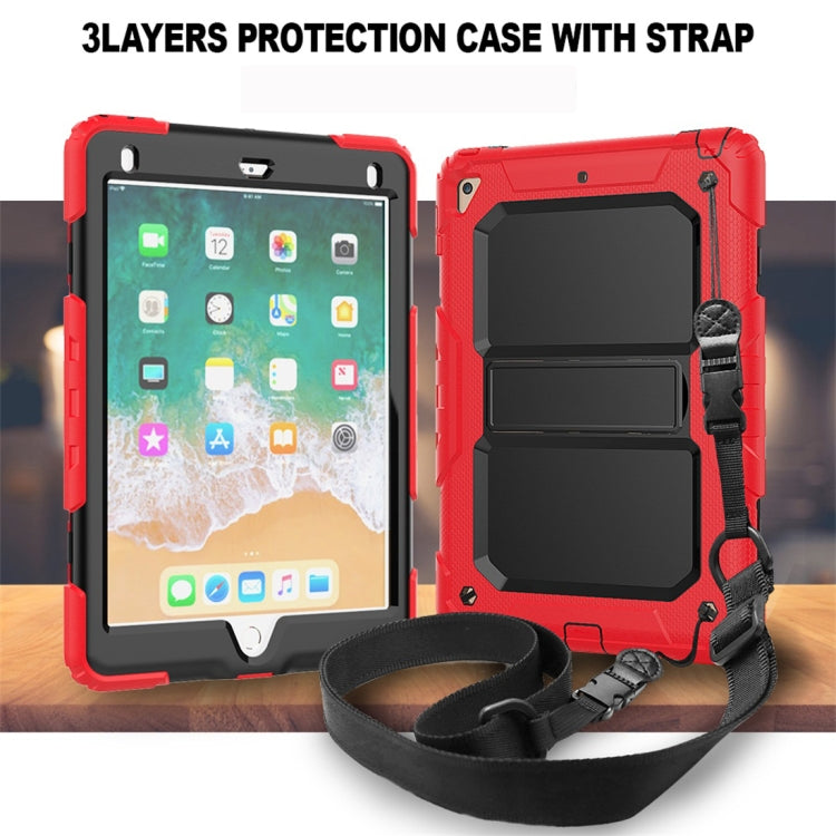 Shockproof PC + Silica Gel Protective Case for iPad 9.7 (2018), with Holder & Shoulder Strap