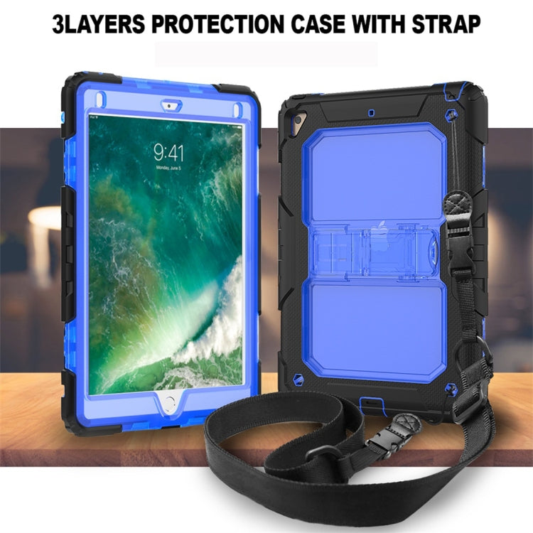 Shockproof Transparent PC + Silica Gel Protective Case for iPad 9.7 (2018), with Holder & Shoulder Strap