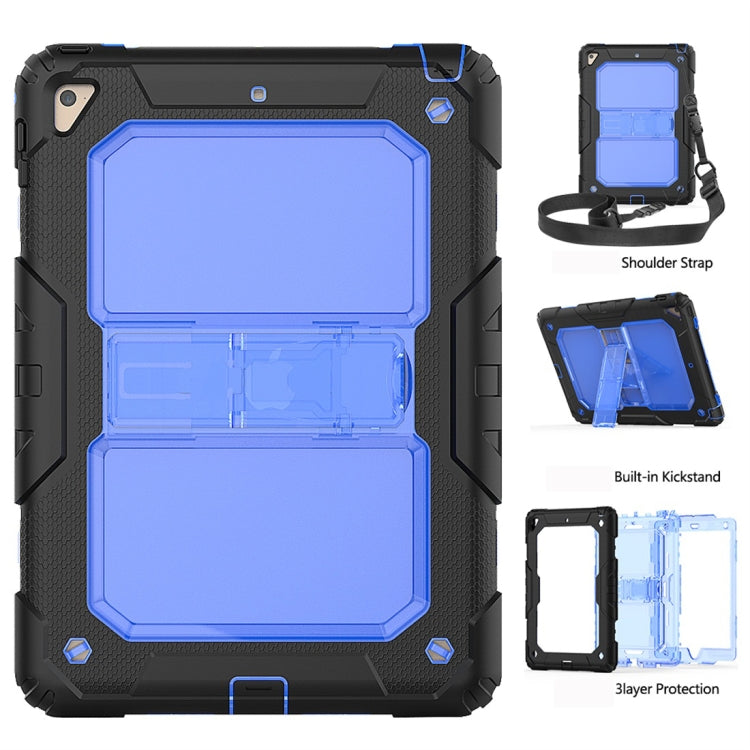 Shockproof Transparent PC + Silica Gel Protective Case for iPad 9.7 (2018), with Holder & Shoulder Strap