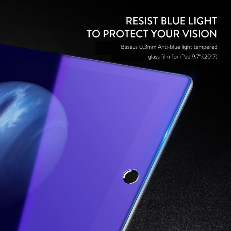 Baseus for iPad 9.7 (2018) & iPad 9.7 inch (2017) 0.3mm 9H Surface Hardness Transparent Anti Blue-ray Glass Screen Protector Film(Transparent)