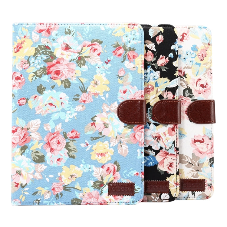 For New iPad 9.7 inch iPad air (IPAD5) & IPAD air2 (IPAD6) Universal Flower Pattern Cloth Surface Horizontal Flip Leather Protective Case with Holder & Card Slots & Wallet & Sleep(White)