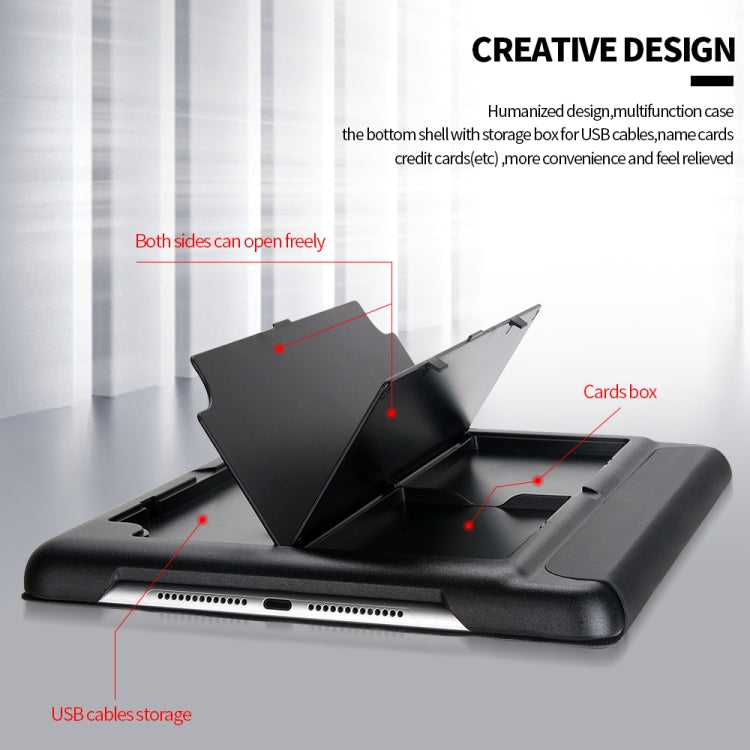 Multifunctional Shockproof PU Protective Case for iPad 9.7 (2018) / 9.7 (2017) / air / air2, with Holder & Cards Box & USB cables storage & Pen slot