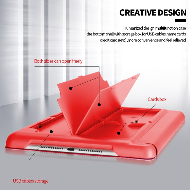 Multifunctional Shockproof PU Protective Case for iPad 9.7 (2018) / 9.7 (2017) / air / air2, with Holder & Cards Box & USB cables storage & Pen slot