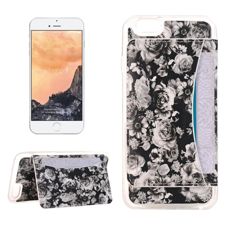 For  iPhone 8 & 7  Rose Pattern Flexible Card Slots