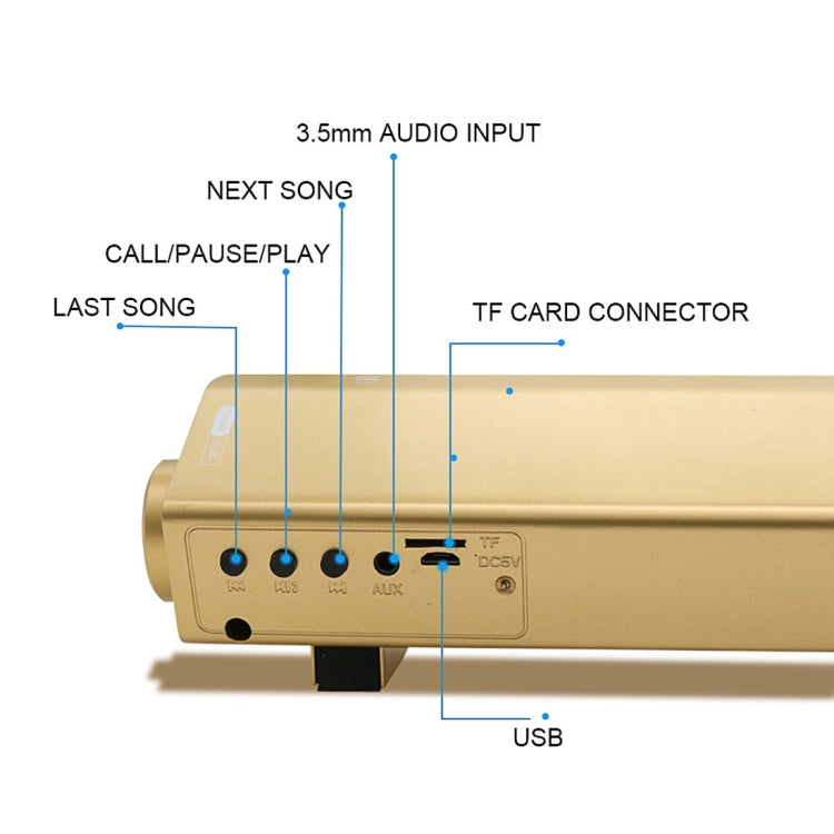 Soundbar LP-08 (CE0150) USB MP3 Player 2.1CH Bluetooth Wireless Sound Bar Speaker (Gold)
