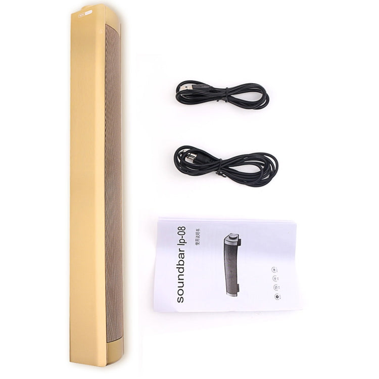 Soundbar LP-08 (CE0150) USB MP3 Player 2.1CH Bluetooth Wireless Sound Bar Speaker (Gold)