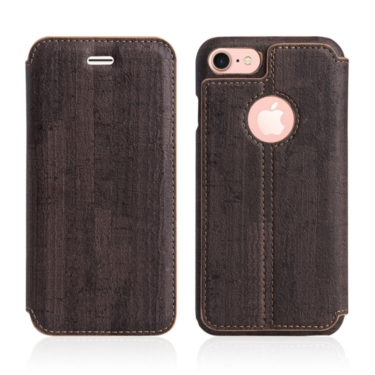 For  iPhone 8 & 7  Ultra-thin Wood Texture Horizontal Flip PU Leather Protective Case with Holder