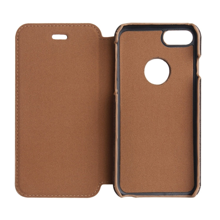 For  iPhone 8 & 7  Ultra-thin Wood Texture Horizontal Flip PU Leather Protective Case with Holder