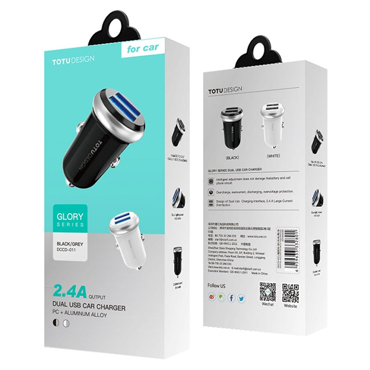 TOTUDESIGN 2.4A Dual Ports PC + Aluminium Alloy Smart Car Charger, For iPhone, Galaxy, Sony, Lenovo, HTC, Huawei, and other Smartphones