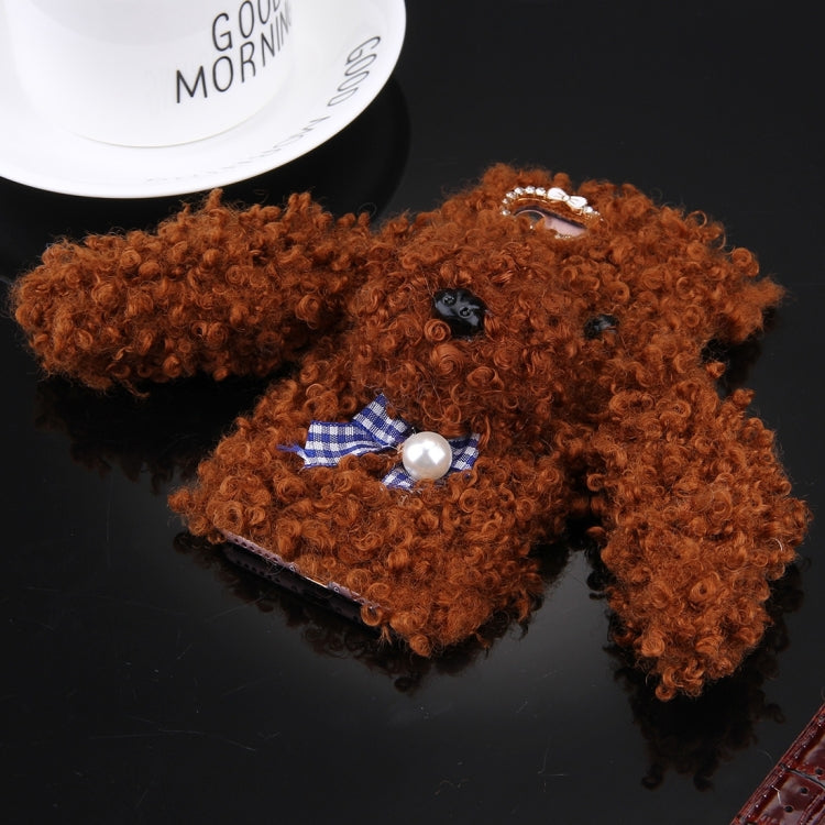 For  iPhone 8 & 7  3D Lovely Plush Cloth Dog Protective Back Cover Cass(Brown)