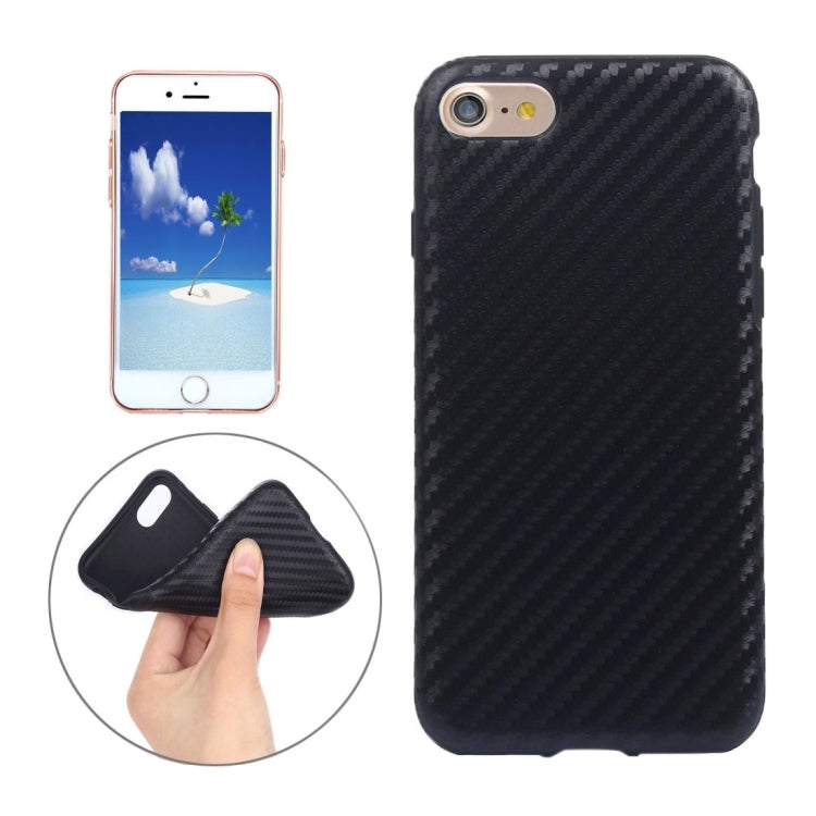For iPhone 8 Plus & 7 Plus   Carbon Fiber Texture Soft PU  Protective Case Back Cover