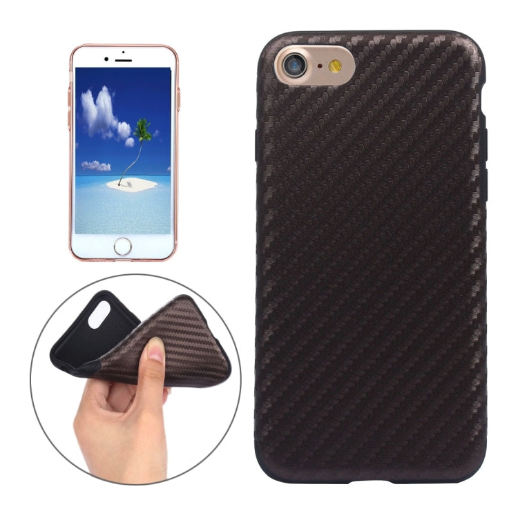 For iPhone 8 Plus & 7 Plus   Carbon Fiber Texture Soft PU  Protective Case Back Cover
