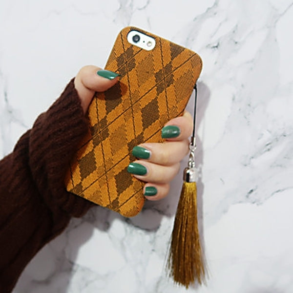 For  iPhone 8 & 7  Prismatic Pattern Plush Cloth Protective Back Cover Case with Tassels Pendant
