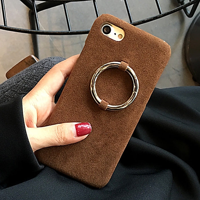 For  iPhone 8 & 7  Plush Cloth Protective Back Cover Case with Ring