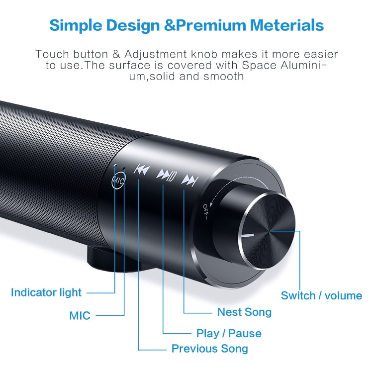 SOUND BAR X6 Bluetooth 5.0 Cylinder Metal Bluetooth Speaker(Black)