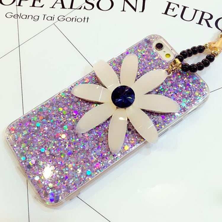 For  iPhone 8 & 7  3D Daisy Glitter Powder Soft Protective Back Cover Case with Sling